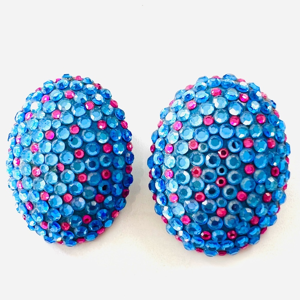 Richard Kerr rare color wave: pink & blue vintage large clip on earrings